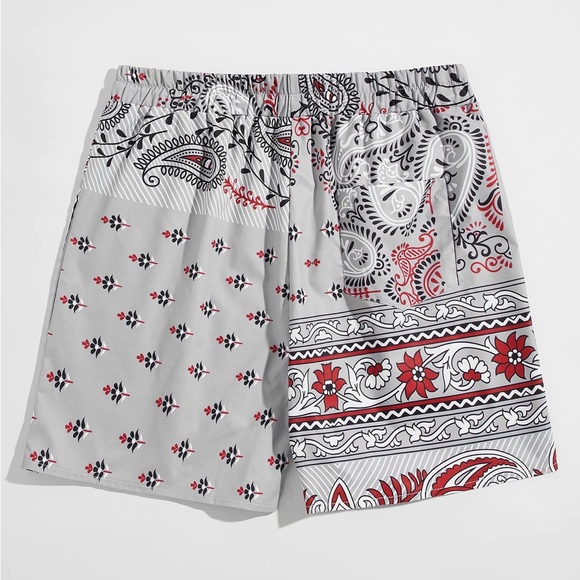 ROMWE Gray and Red Patterned Athletic Shorts - Picture 1 of 5